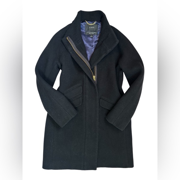 J. Crew Jackets & Blazers - J.Crew Italian Stadium Cloth Wool Blend Coat Women 4 Black Heavy Zip Nello Gori